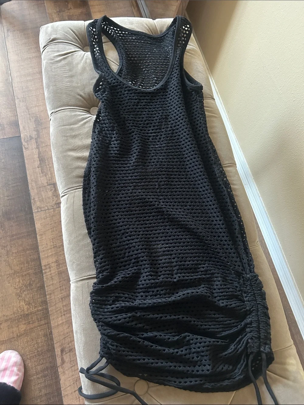 Black Mesh Racerback Drawstring Dress - Picture 1 of 4